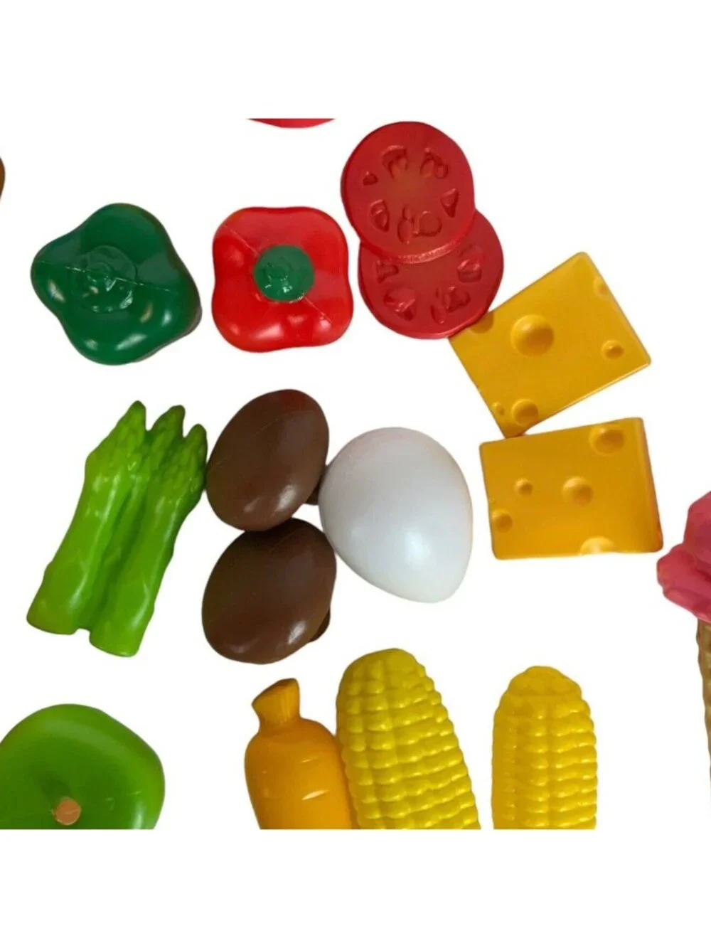 Plastic Play Food Set 35 Pieces Fruits Vegetables Cheese Bread Desserts Kitchen